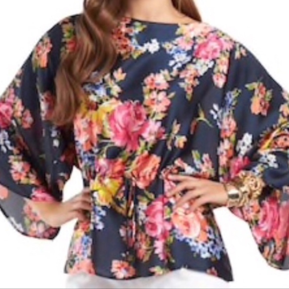 COPY - Chaps Silky Floral Kimono Blouse Drawstring Waist